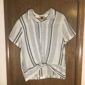 striped tied button-up